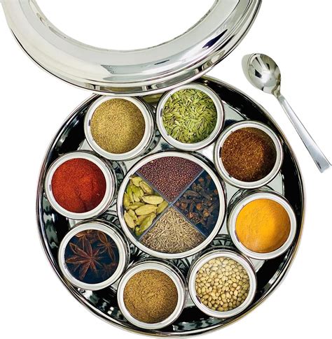 stainless steel masala dabba spice box|indian spice tin with spices.